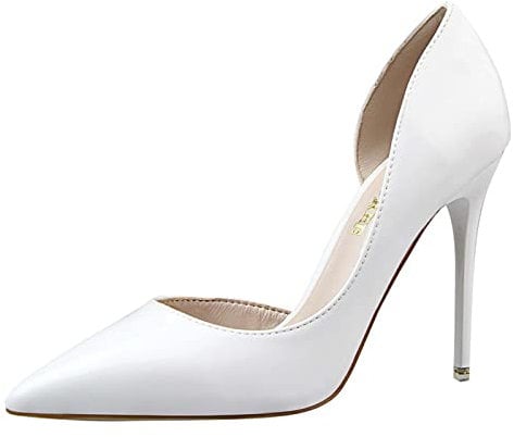 JOEupin Pumps for Woman, Lady's High Heels Dekolleté mit Spitze aus Lack für Dress Party, Weiß, 40 EU