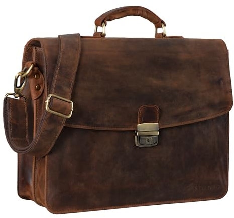 STILORD 'Loris' Klassische Aktentasche Leder Groß Herren mit 13-15 Zoll Laptop-Fach | Business-Tasche mit Schloss Ledertasche Bürotasche Arbeitstasche Koffer-Schlaufe, Farbe:kansas - braun