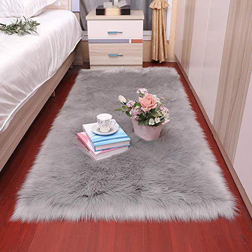 ZJXSNEH Plüsch weiche Schlafzimmer Teppich Imitation Wolle Pad Lange Haare Bettmatte Sofa Kissen Teppiche Rot Wohnzimmer Pelz Teppich-hellgrau 140x300 cm