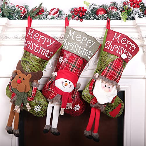 YHLZGOOD 3er Set Nikolausstiefel zum Befüllen, 46 * 25 cm Groß Weihnachtsstrumpfe als Weihnachtsgeschenktasche Nikolausstrumpf Hängende Strümpfe für auf Kamin Weihnachtsdeko (S-2)