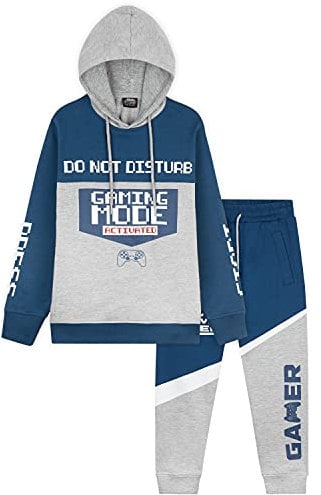 CityComfort Jogginganzug Kinder Jungen, Jogginghose Jungen und Hoodie Jungen Set, Gaming Trainingsanzug Kinder Jungen, 110-176 (9-10 Jahre, Blau/Grau)