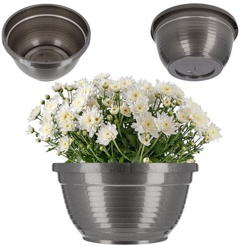 KADAX Schale aus Kunststoff, runde Blumenschale, wetterfester Pflanzkübel für Außen, Grabschale, leichte Kugelschale für Blumen, Pflanzschale (⌀ 18 cm, Grafit)