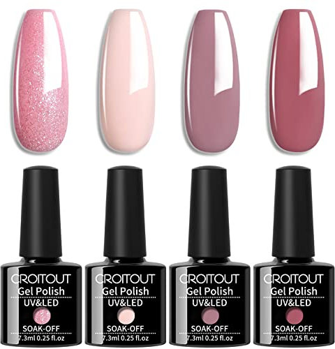 Croitout UV Nagellack Set, Gel Nagellack Shellac Set, Mehrfarbig Ablösbarer Gel Gellack Nagelgel Farben Farbgel Lack, Gel Nail Polish Kit 4 x 7.3ml