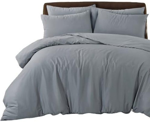 Bronwen Mathews Grey Double Duvet Set - Soft & Breathable Microfibre Double Bed Duvet with 2 Pillowcases, Easy Care Wrinkle Free Double Bedding Set of 3 Pcs (Grey, Double Duvet Set)