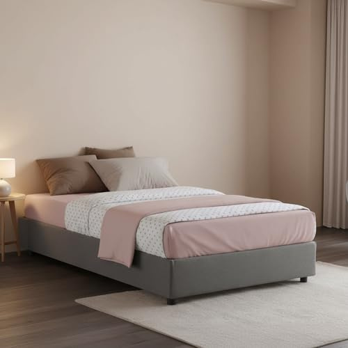 Talamo Italia - Doppelbett Rebecca, Bettkasten mit Stoffbezug, 100 % Made in Italy, Öffnung vorne, inklusive Matratze 120 x 200 cm, Grau