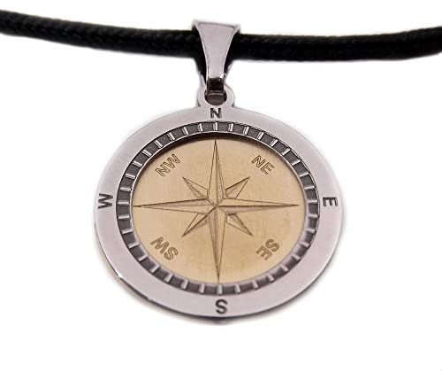 Gioielli Aurum - Collier pour Hommes Femmes en Argent 925 Rose Des Vents Ras-Du-Cou Corde Cordon