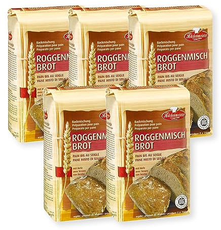 BIELMEIER KÜCHENMEISTER Brotbackmischung Roggenmischbrot 5 x 1000 g I Brotbackmischungen für Brotbackautomat & Ofen I Einfach backen mit Backmischung