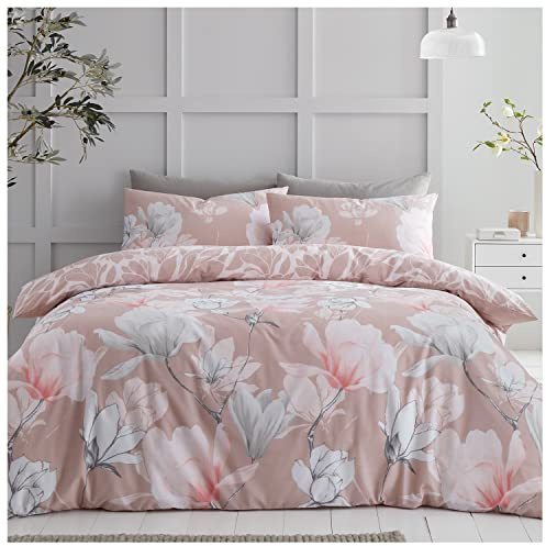 GC GAVENO CAVAILIA Polycotton Fabric Magnolia Floral Duvet Cover Sets, Reversible Flowers Bedding Double Bed Set, Blush Pink-Magnolia Dream (716730)