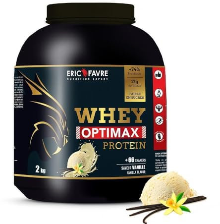 WHEY OPTIMAX PROTEIN - Molkenproteinpulver für Muskelaufbau - Regeneration mit natürlich vorkommendem Glutamin und BCAA-Aminosäuren - Vanille 500g - Eric Favre
