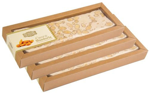 Torrone Artigianale Senza Glutine, Torrone Tenero alle Mandorle, 3 x 180gr - Pasticceria Fraccaro 1932, Torrone Morbido con Mandorle Tostate, Dolce Natalizio per Celiaci - Made in Italy