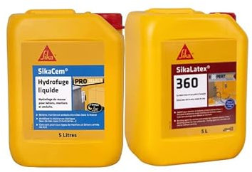 SIKA Pack Maçonnerie Hydrofuge de Masse Liquide SikaCem 5L - Résine d'accrochage SikaLatex 360-5L