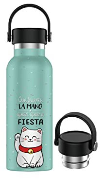 Botella de Agua Acero Inoxidable con Asa - Botella Térmica Reutilizable | Sin BPA | Mantiene 24H Frio / 12H Calor | Termo y Hermética - A Prueba de Fugas (500ml, Que Levante La Mano...)