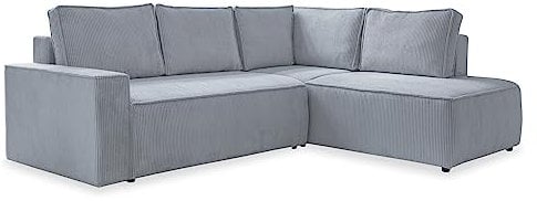 MIUFORM Ecksofa Mit Schlaffunktion Und Bettkasten - Brave Dave L-Form Couch, Wohnlandschaft, Cord Sofa 247 x 194 x 89 cm, Hellgrau Rechts Ausgerichtet