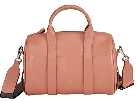 DUDU Borsa Donna a Cilindro in Vera Pelle, Borsa Morbida Cilindrica, Barrel Bag con Tracolla e Due Manici, Design Elegante Colorata Rosa flamingo