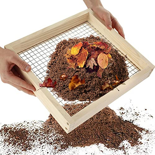 Retrok Tamiz de jardín de 32 x 29 cm, multifuncional, colador de arena, colador ergonómico para hojas de gusano, roca