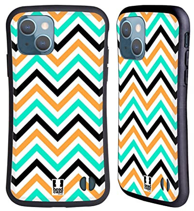 Head Case Designs Blaugrün Und Orange Neon Zigzag Hybride Handyhülle Hülle Huelle kompatibel mit Apple iPhone 13