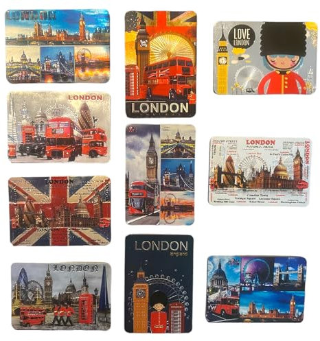 10 London Souvenirs Shiny Photo Magnets - Union Jack British England Landmarks Picture Fridge Magnet