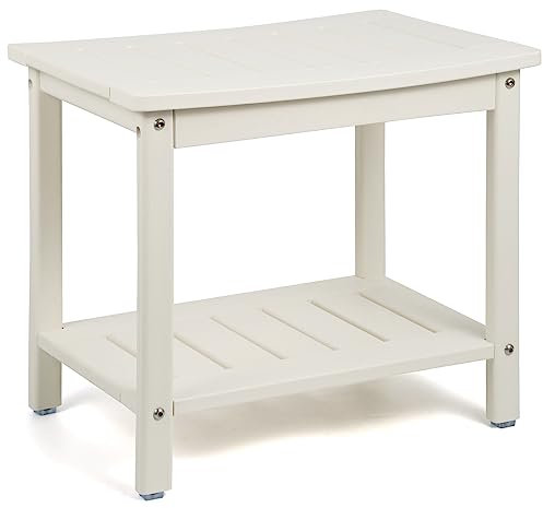 Apolimi HDPE Duschbank, Duschhocker mit Ablage, 2-stöckiger Spa-Hocker für Innendusche, wasserabweisend und rutschfest, Design Duschsitz (Weiß, Größe L)
