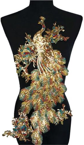 HIQIU Pailletten Feder Pfau aufnäher Stickerei Applikation Näheisen Auf Aufnäher Schimmernde Tüllaufnäher DIY zum aufnähen kleid Dekor (Rainbow)