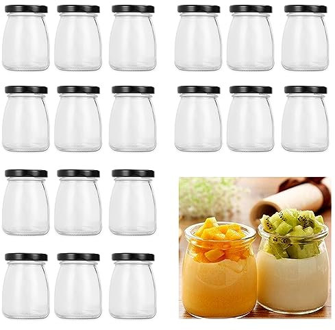 WOPPLXY 20PCS Small Glass Jars with Metal Lids - 100ml Yogurt Chia Pudding Glass Bottles