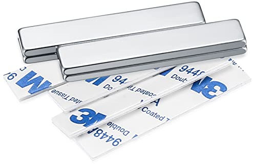 4 Pcs Strong Neodymium Bar Magnets, Strong Powerful Rectangular Rare Earth Magnets Strips with Double-Sided Adhesive for Crafts, Fridge, Science - 50x10x3mm