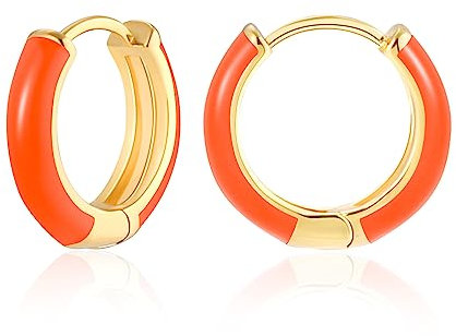 MESOVOR Kleine Goldene Creolen Ohrringe für Damen, 18 Karat Vergoldete Leichte Huggie-Ohrringe | Hypoallergene Ohrringe aus Emaille Geschenke für Mädchen (Heißes Orange)