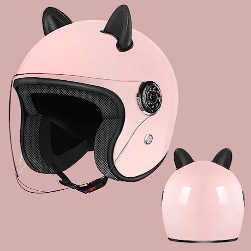 Offener Helm 3/4 Elektroroller-Motorradhelm mit klassischen Katzenohren für Jugendliche, Leichter Moped-Rollerhelm, Straßen-ATV-Helm, DOT/ECE-Zulassung C