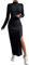 GORGLITTER Damen Figurbetont Kleid Stehkragen Herbstshirt Lange Kleider mit Schlitz Casualkleid Schwarz M