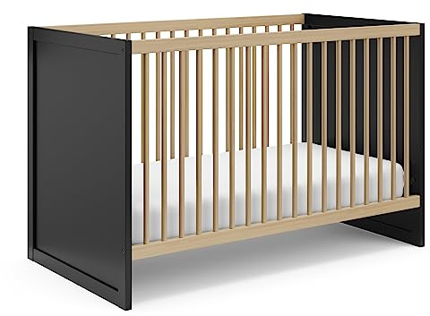Storkcraft Calabasas 3-in-1 Convertible Crib – GREENGUARD Gold Certified, Fits Standard Crib Mattress, Converts to Toddler Bed, Modern Style, Easy 30-Minute Assembly (Black with Driftwood)