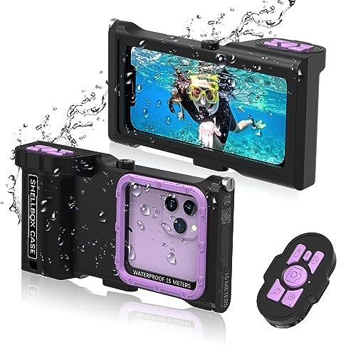 ShellBox Case Custodia subacquea di terza generazione per Samsung Galaxy/iPhone Series, telefoni universali [4,9-6,9 pollici], snorkeling 15 m, con bussola, controllata Bluetooth (nero-viola)