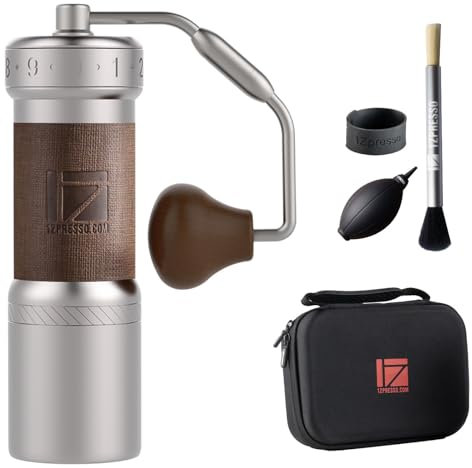 1Zpresso K-Ultra - Molinillo de café manual plateado con funda de transporte, molienda de consistencia de montaje de rebabas cónicas de acero inoxidable, mango plegable, ajuste ajustable externo