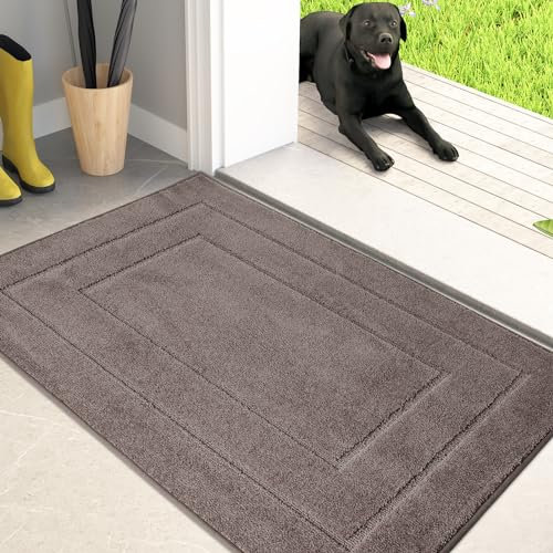 PURRUGS Dirt Trapper Door Mat 20 x 31.5, Non-Slip/Skid Machine Washable Entryway Rug, Dog Doormat, Super Absorbent Welcome Mat for Muddy Wet Shoes and Paws, Grayish Brown