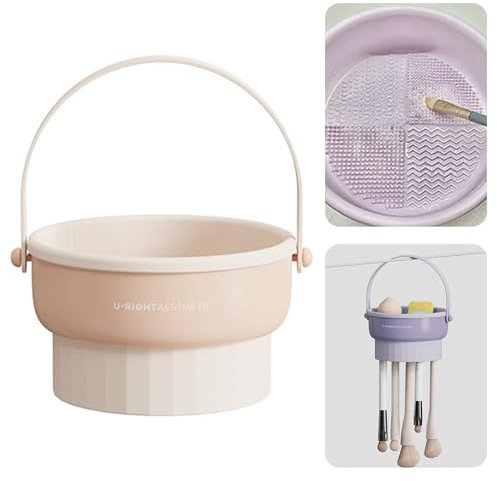 Zhongren 2 in 1 Makeup Brush Cleaner and Drying Holder - Portable Scrubber Mat Washing Tool (Skin)