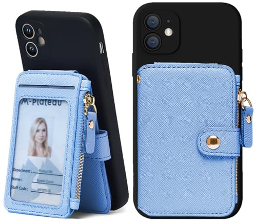 RFID-blockierende Handy-Brieftasche, Kartenhalter aus Leder für Handyhülle | Kartenhalter für Handyhülle, aufklebbar, Kreditkartenhalter für Handy (kompatibel mit den meisten Smartphones), Himmelblau