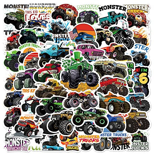 Monster Truck Sticker Set,50 Stück Coole Monster Truck Aufkleber,Kinder Stickers Auto Sticker,Wasserdicht Aesthetic Truck Aufkleber für Kinder Teens Laptop Skateboard Fahrrad Motorrad Computer Koffer