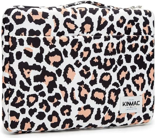 Kinmac Housse de protection à 360° imperméable avec poignée pour ordinateurs portables (léopard rose, 15,6-16)