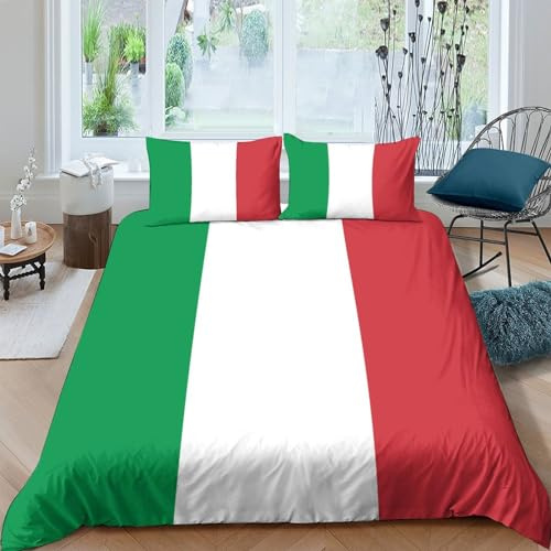 AAHARYA Flaggege von Italien Bettwäsche,Nationale Flaggege Bettwäsche-Sets, Premium, Bettbezug Und Kissenbezug, Bettwäsche-Sets Mit Reißverschluss, Atmungsaktiv Double（200x200cm）