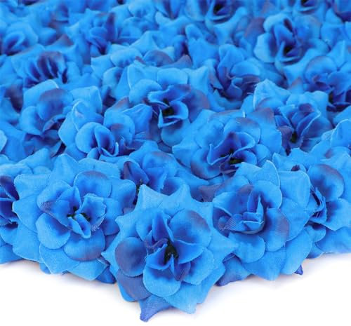 MWOOT 50 Pezzi Teste di Rosa Artificiale, Blu Rose Finte, Rose di Seta Fiori Artificiali Piccoli per Matrimonio Bouquet Da Sposa Festa San Valentino Decorazione, 4.5CM Capolini Finti Fai Da Te