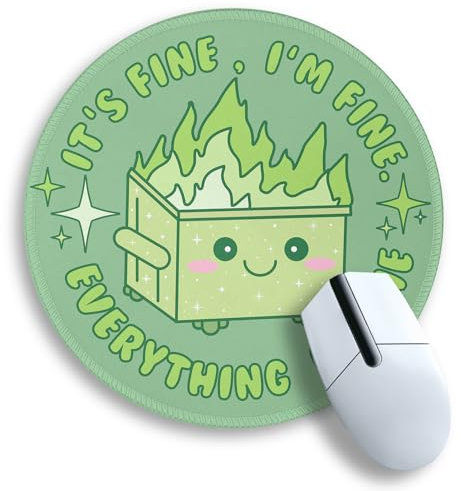 Gctriki Dumpster on Fire Mouse Pad, Cute Sage Green Mouse Pads for Desk, Funny Round Mousepad for Laptop Gaming Stitched Edge Non-Slip Rubber Base, Cute Green Office Desk Accessories Decor for Women