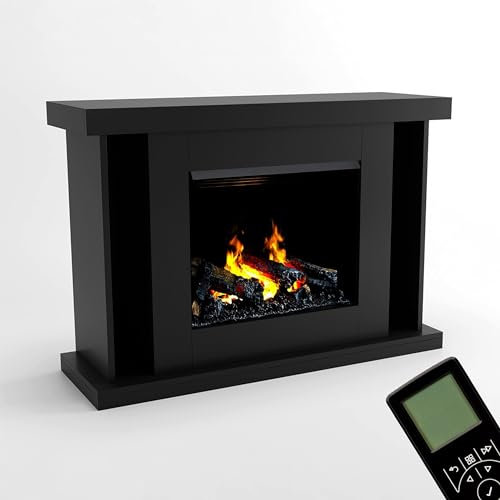 GLOW FIRE Cheminée à Vapeur d'eau ARES - Cheminée électrique avec Chauffage et feu de cheminée - Console de cheminée en Bois avec Insert LED Opti-myst breveté, 130x100x38 cm - Noir