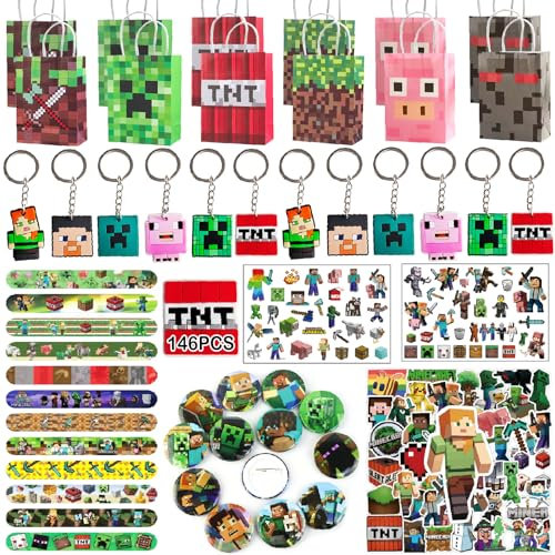 Seamart Miner Kindergeburtstag Gastgeschenke, 146Pcs Pixel Party Mitgebsel Kinder, Give Aways Kindergeburtstag Partygeschenk, Spielzeug FüR Kinder Partybeutelfüller
