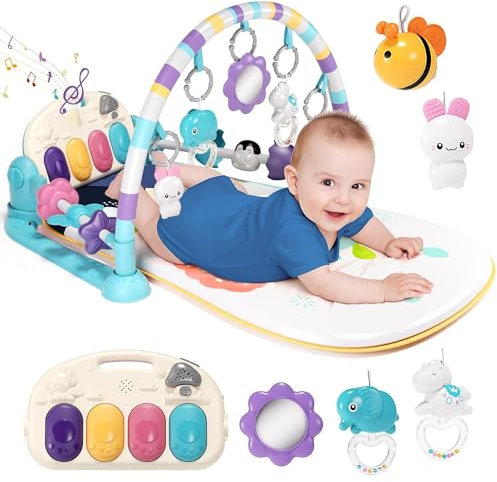 Piano-Gym Spieldecke Baby, Krabbeldecke für Baby mit Musik und Lichtern, Babyspielmatte mit Spielbogen abnehmbarem Babyspielzeug Geeignet Für Säuglinge, die in der Bauchlage spielen