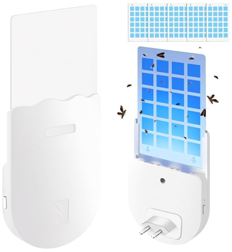Floalle Und Mückenlampe 2 In 1, Flohfalle Für Wohnung Mit LED Licht, Klebrige Flohfalle, Flohfallen Testsieger Mit 5 Klebescheiben, Kakerlaken Falle, Flea Trap Lampe,Falle (Weiß)