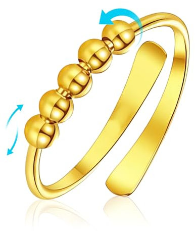 Geaanen 1pcs Anxiety Ring Gold Silber 925 Angstring Anti Stress Ring gold Anxiety Ring Stressring Anti Stress Ring Silber 925 Calm Nervosität für Frauen Einstellbare Spinner Anxiety Ring Gold