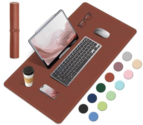 BLESWIN Non-Slip Desk Mat, Natural Cork & Leather Desk Pad, Waterproof Large Mouse Pad, Easy Clean Laptop Mat for Desk, Desk Table Protector Mat, Mouse Pad for Office/Home/Detor (Brown, 60x34CM)