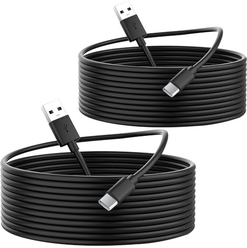 Paquete de 2 cables USB C de 5 m de largo, cable de carga USB A a USB C duradero y sincronización de datos, cable de extensión de alimentación para cualquier cámara de seguridad habilitada para USB-C,