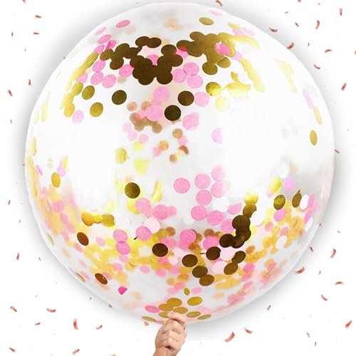 AUNGKWANG 4 Ballons Confettis Rose, 36 Pouces Gonflable Géant, Transparent et Paillette Rose pour Fête, Anniversaire, Mariage, Baptême, Noël, Carnaval, Baby Shower