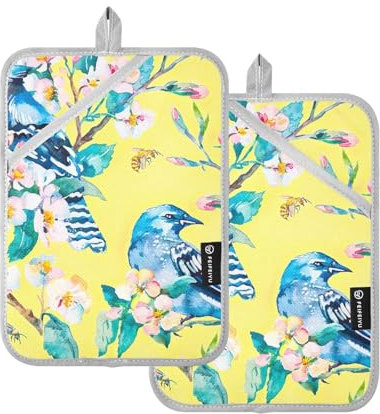 Große Topflappen, hitzebeständig, blauer Jay auf blühendem Zweig, Honigbienenenen, Topflappen für Küche, mit Tasche, Hot Pan Halter, Ofen-Pad, 2 Stück