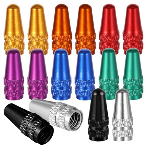 8 Colors Presta Valve Cap, 16 Pack Aluminum Anodized Bike Valve Stem Caps Bicycle Tire Air Dust Stem Covers - Used On Presta/French Valves Bike Tire Caps for MTB Road Racing Bicycle(Rocket Style)