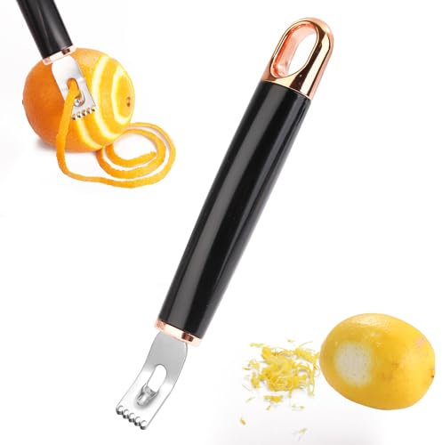 Channel Knife Peeler, Stainless Steel 2 in 1 Lemon Peeler Orange Zester with Hanging Loop Rose Gold Sharp Cocktail Garnish Citrus Zester Fruit Zester Tool for Home Kitchen Bar Restaurant